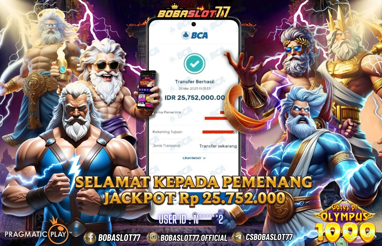 Selamat kepada id : N******2 Wede Rp 25.752.000 di Game GATES OF OLYMPUS 1000 PRAGMATIC PLAY Cair Gk Sampe 1 Menit! Menang Mudah di Bobaslot77